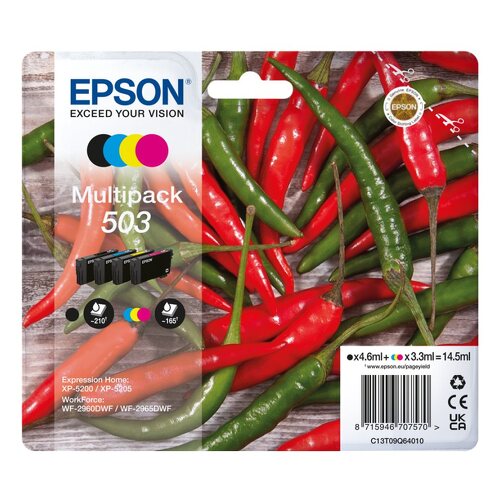 Pacote com 4 cartuchos de tinta originais Epson 503 - C13T09Q64010 - Epson C13T09Q64010