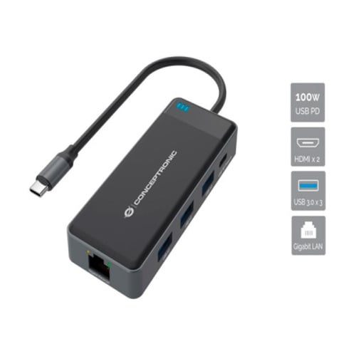 CONCEPTRONIC DOCK USB-C DUAL DISPLAY2xHDMI 3xUSB3.0 1xRJ45 1xUSB-C 1xCR PD100W - Conceptronic 110518107101