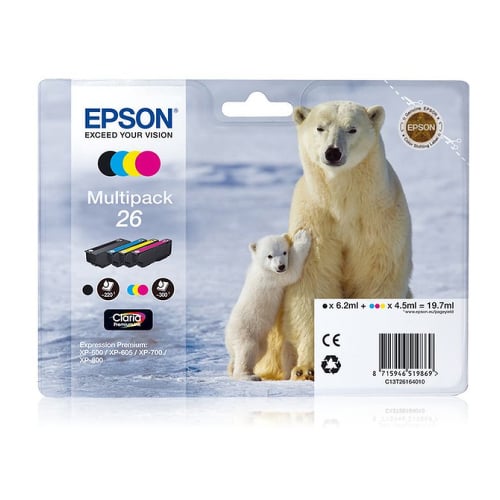 EPSON TINTEIRO PACK 4 CORES 26 CLARIA PREMIUM XP-800/700/600/605/820/720/62 - Epson C13T26164020