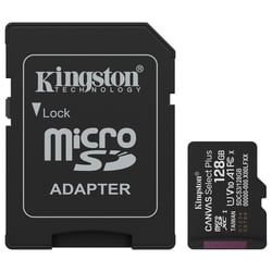 Kingston Cartão microSDXC Canvas Select Plus Gen3 de 128 GB, 150 MB/s, A1 + adaptador - Kingston SDCS3/128GB