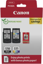 Canon PG-510/CL-511 Multipack de 2 Cartuchos de Tinta Originales + 50 Hojas de Papel Fotografico - 2970B017 - Canon 2970B017
