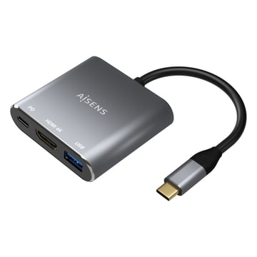 Conversor Aisens USB-C para HDMI/USB-C/Tipo A USB 3.0, 3 em 1 - 15 cm - Cinzento - Aisens A109-0669
