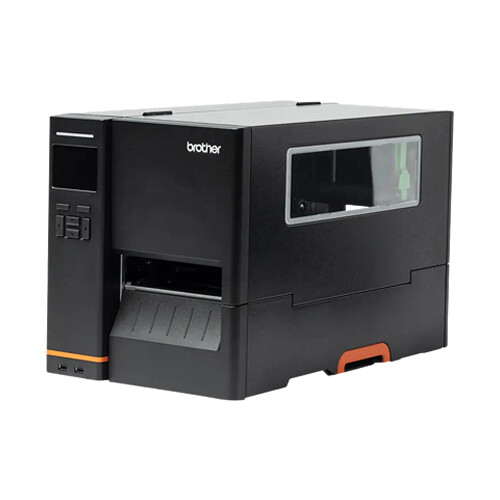 Impressora industrial de etiquetas de transferência térmica e tecnologia térmica direta com uma resolução de 203ppp e ribbon de 600m. Visor LCD a cores, grande conectividade e design robusto para ambientes de alta produção - Brother TJ-4420TN