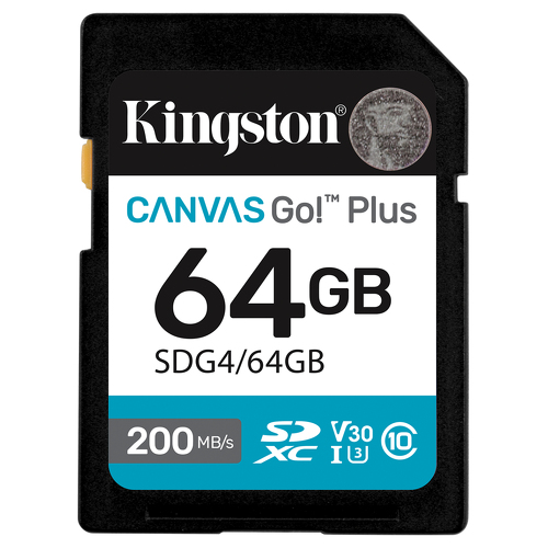 64GB SDXC Canvas Go Plus Gen4 200MB/s C10 UHS-I U3 V30 - Kingston SDG4/64GB
