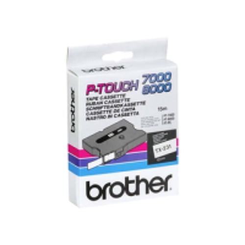 Fita laminada. Texto preto sobre fundo branco. Largura: 12 mm. Comprimento: 15 m - Brother TX231