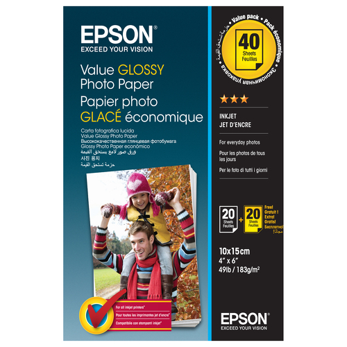 EPSON Value Glossy Photo Paper 10x15cm 20 sheets x2 (BOGOF) - Epson C13S400044
