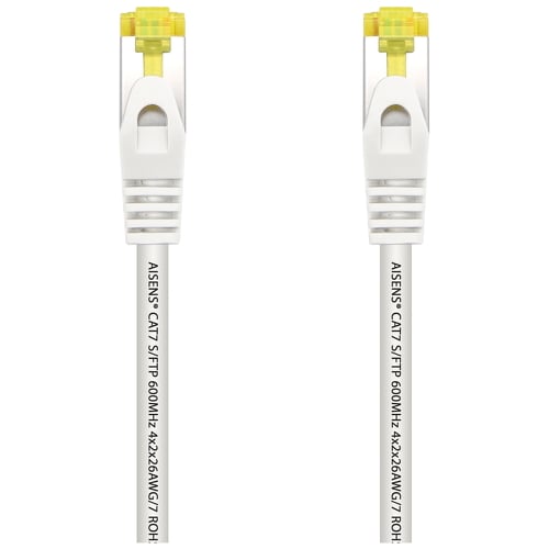 Cabo de rede Aisens Patch Cord RJ45 LSZH Cat.7 600 MHz S/FTP PIMF AWG26 - 0,5 M - Cor branca - Aisens A146-0489