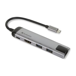 VERBATIM DOCK USB-C 2xUSB3 1xHDMI 1XUSB-C PD 100W 1xRJ45 ALUMINIO - Verbatim 41941