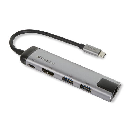 VERBATIM DOCK USB-C 2xUSB3 1xHDMI 1XUSB-C PD 100W 1xRJ45 ALUMINIO - Verbatim 41941