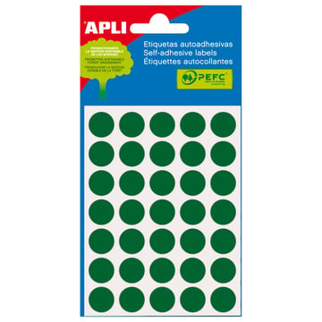 Apli Embalagem de 175 etiquetas redondas - Tamanho Ø 13mm - Adequadas para escrita à mão - Adesivo permanente - Cor verde - APLI 208121