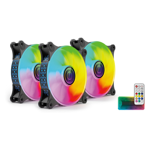 Ventoinha MARS GAMING MF-3DKIT,3X12CM INFI MIRROR FAN,10C ARGB CONTROL BOX,RF REMOTE &MB CONTROL,BLK - Mars Gaming MF3DKIT