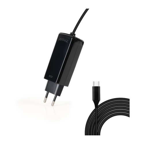 Carregador para portátil Tooq GaN USB-C/PD 45W - Cabo de 1,80m - Preto - Cor preta - Tooq 306583
