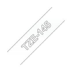 Brother TZe145 Generic Laminating Label Tape - Texto branco sobre fundo transparente - Largura 18mm x 8 metros - BR-TZE145