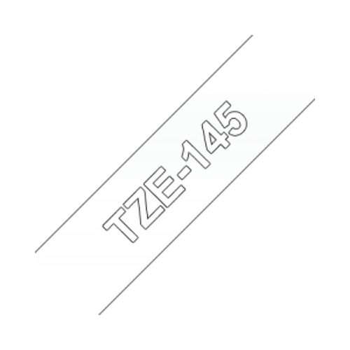 Brother TZe145 Generic Laminating Label Tape - Texto branco sobre fundo transparente - Largura 18mm x 8 metros - BR-TZE145