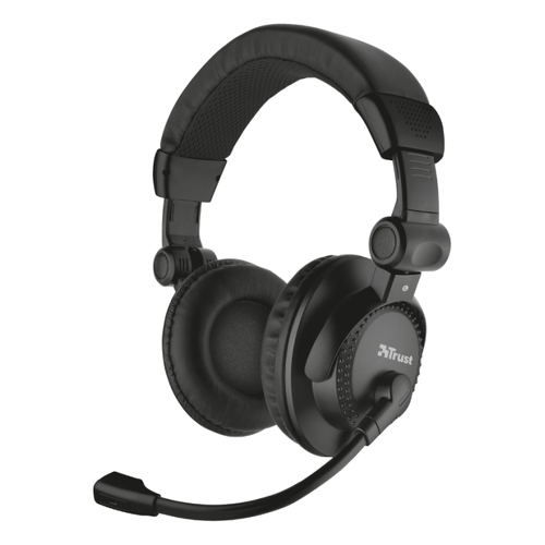 Trust Como Auscultadores com microfone - Design dobrável - Microfone flexível - Banda para a cabeça ajustável - Cabo de 2,5 m - Cor preta - Trust 21658