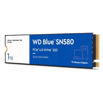 SSD M.2 PCIe 4.0 NVMe WD 1TB Blue SN580-4150R&#47;4150W-600K&#47;750K IOPs - Western Digital WDS100T3B0E