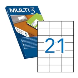 Multi3 Embalagem de 10.500 etiquetas brancas com rebordo reto, tamanho 70,0X42,4mm, com adesivo permanente para múltiplas utilizações - Multi3 199676