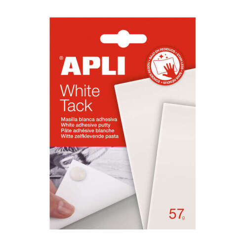 Apli Tack Masilla Blanca 57g - Adhesivo Reutilizable - No Deja Residuos - Facil de Moldear - Blanco - APLI 17061