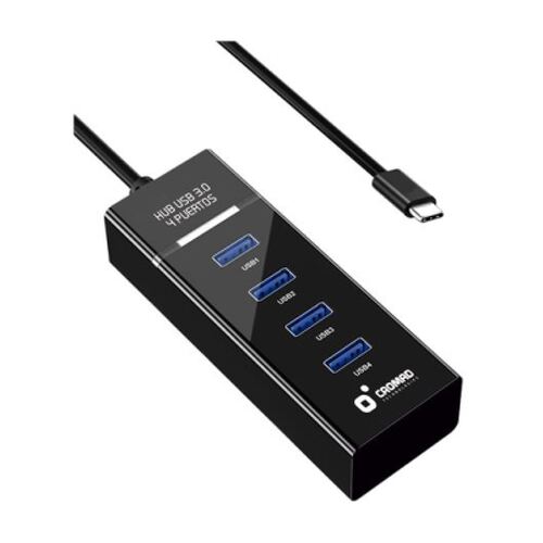 Cabo USB tipo C da Cromad - Comprimento 30cm - Taxa de transferência 5Gbps - 4 portas USB 3.0 - Não necessita de instalação - Compatível com todos os sistemas operativos - Cor preta - Cromad CR1120