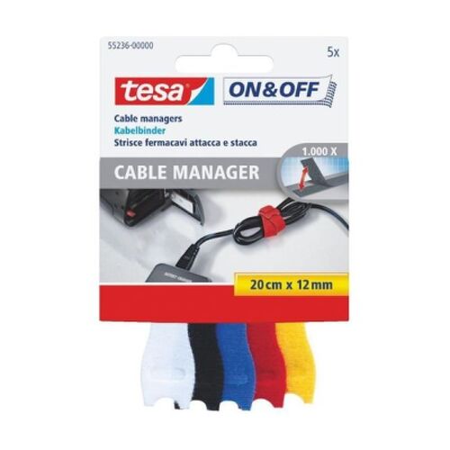 Tesa On & Off Cables Manager Pack de tiras de velcro 20cm x 12mm - Para gestão de cabos - Cores sortidas - Tesa 285332