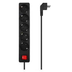 Soquetes Base Múltipla Aisens 5 com Interruptor com Cabo 3×1,5mm2 - 1,4m - Cor Preta - Aisens A154-0652