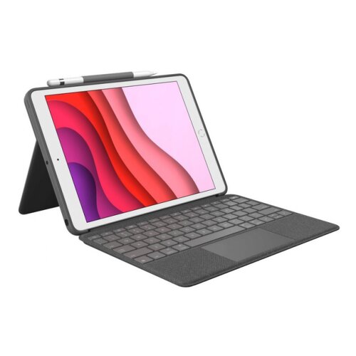 Teclado Logitech Combo Touch retroiluminado para iPad 7ª e 8ª geração 10,2" - Trackpad - Escrever, ver, desenhar e ler - Cinzento - Logitech 124778