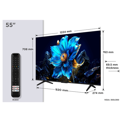 TCL QLED TV 55" 4K UHD HDR10+ DTS GOOGLE TV MIRACAST 55P7K - TCL 55P7K