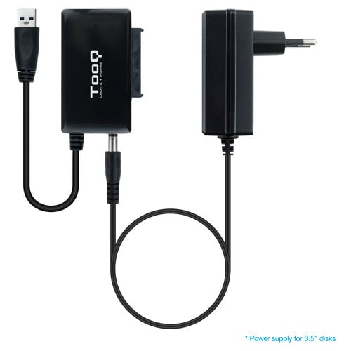 Adaptador Tooq USB 3.0 USB-A para SATA para unidades de disco rígido de 2,5 e 3,5 com fonte de alimentação - Preto - Tooq TQHDA-01A