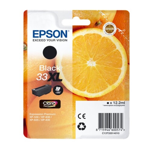 Cartucho de tinta preto original Epson T3351 (33XL) - C13T33514012 - Epson C13T33514012