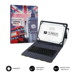 Subblim Keytab Pro USB - Teclado com capa universal para tablet - Digitação confortável e flexível - Ângulo ideal para digitação ou visualização de vídeo - Suporte magnético - Cor Inglaterra - Subblim SUB-KT1-USB050