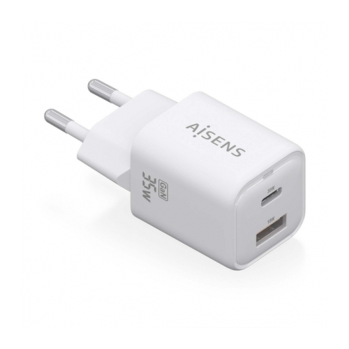 Carregador Aisens USB-C 35W - Alta eficiência energética - Tecnologia AI para carregamento rápido - Protecções múltiplas - Compatível com PD3.0 e QC3.0 - Carregamento simultâneo USB-C e USB-A - Aisens 284877