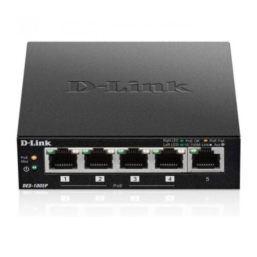 D-Link 5 Portas Fast Ethernet Switch 1 Porta PoE - D-Link DES-1005P