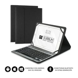 Teclado Bluetooth amovível Subblim - Estojo universal 9-10,1" - Design ultrafino - Suporte ajustável - Acesso a todas as funções - Sistema magnético - Robusto e adaptável - Sem fios - Bluetooth - Cor preta - Subblim SUB-KT2-BT0001