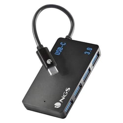 Hub USB-C NGS com quatro portas USB 3.0 - Tamanho compacto - Transmissão de alta velocidade - Compatível com Mac, Tablets e PC/Portablets - Preto - NGS 245812