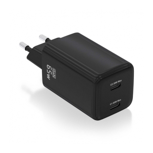 Carregador Aisens USB-C 65W - Alta eficiência energética - Tecnologia AI - Múltiplas protecções - Carregamento rápido e seguro - Compatível com PD3.0 e outros protocolos - 2 portas USB-C - Aisens 284892