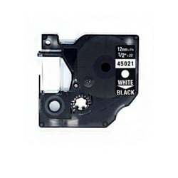 Fita de etiquetas genérica Dymo D1 45021 para impressora de etiquetas - Texto branco sobre fundo preto - Comprimento 12 mm x 7 metros - Substitui S0720610 - DYR-45021
