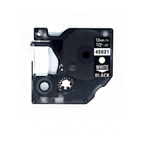 Fita de etiquetas genérica Dymo D1 45021 para impressora de etiquetas - Texto branco sobre fundo preto - Comprimento 12 mm x 7 metros - Substitui S0720610 - DYR-45021