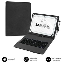 Subblim Keytab Pro USB - Teclado com tampa universal para tablet - Conforto e flexibilidade ao escrever - Ângulo ideal para escrever ou ver vídeos - Suporte magnético - Preto - Subblim 234102