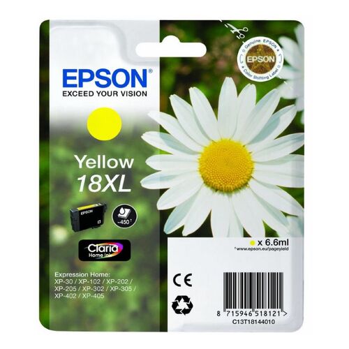 Tinteiro EPSON 18 Amarelo XL - XP-30/x02/x05/x12/x15/x22/x25 - Epson TTSTC13T18144012