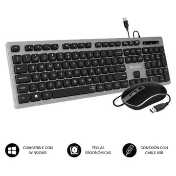 Subblim Ergo Combo USB Keyboard and Mouse - Design ergonómico e teclas côncavas - Teclas silenciosas - Prata - Subblim 234247