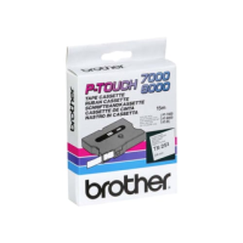 Fita laminada. Texto preto sobre fundo branco. Largura: 24 mm. Comprimento: 15 m - Brother TX251