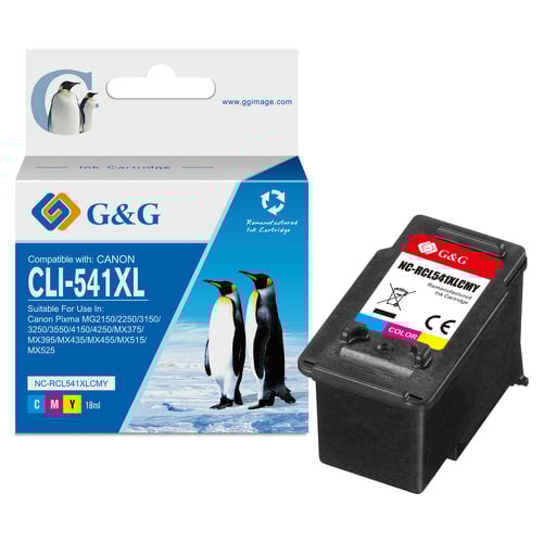 Cartucho de tinta colorido remanufaturado G&G Canon CL541XL - Mostra o nível de tinta - Substitui 5226B001/5226B004/5226B005/5227B001/5227B004/5227B005 - Canon GG-CL541XL
