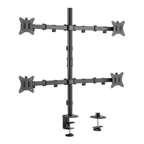 Suporte de mesa Equip com apoio e braços articulados para 4 monitores 17"-32" - Giratório e inclinado - Gestão de cabos - Peso máximo 9kg x braço - VESA máximo 100x100mm - Equip 650159