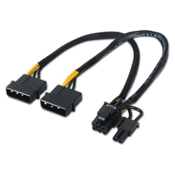 Cabo da placa gráfica Aisens - 2xMolex 4 pinos/M-PCI-E (Molex 6+2 pinos)/M - 20cm - 100% cobre - cor preta - Aisens A131-0165