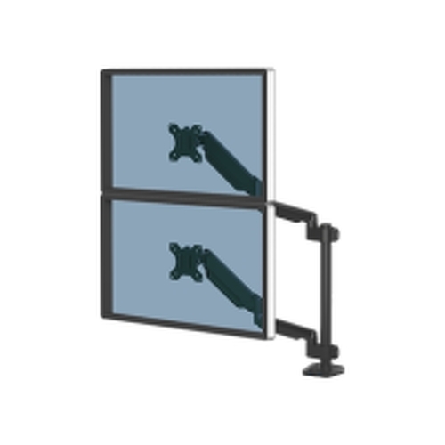 Braço vertical duplo para monitor Fellowes Platinum Series - Até 27" e 8kg - 2 portas USB - Sistema de gestão de cabos - Preto - Fellowes 8043401