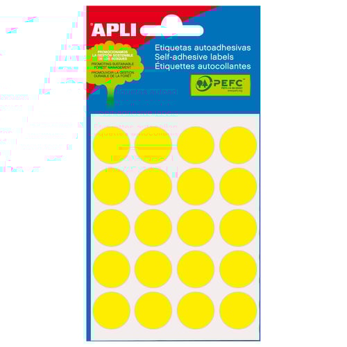 Etiquetas para Mini-Bolsas Apli Amarelas Ø 19,0mm 5 Folhas - APLI 208126