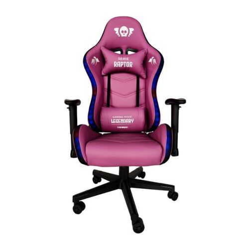 Cadeira para jogos Cromad Raptor Legendary Series - Ajustável em altura com pistão de gás de classe 2 - Reclinador de 180° - Almofadas lombar e cervical - Rodas de nylon de 60 mm - Iluminação RGB - Cor violeta - Cromad 304527
