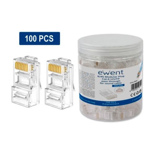 EWENT PACK 100 FICHAS MODULARES RJ45 CAT6 U/UTP AWG23-26 CONTACTO BANHADOS OURO - Ewent IM1206