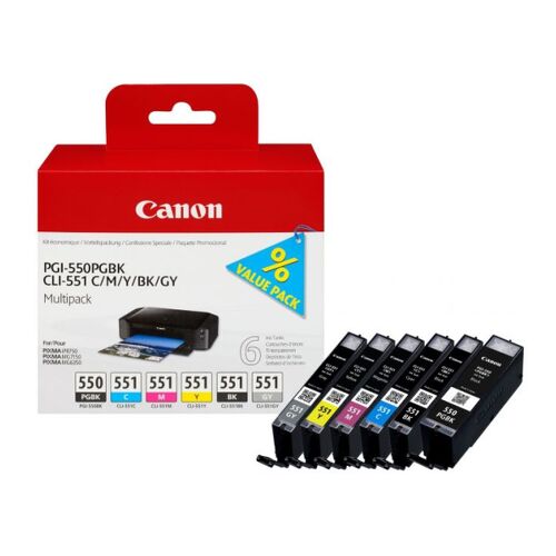 Pacote com 6 cartuchos de tinta originais Canon PGI550/CLI551 - 6496B005 - Canon 6496B005