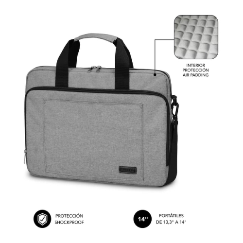 Capa para portátil Subblim para portáteis até 14" polegadas - Proteção com almofada de ar - Poliéster Oxford resistente - Repelente de líquidos - Cor cinzenta - Subblim SUB-LB-4APLB01